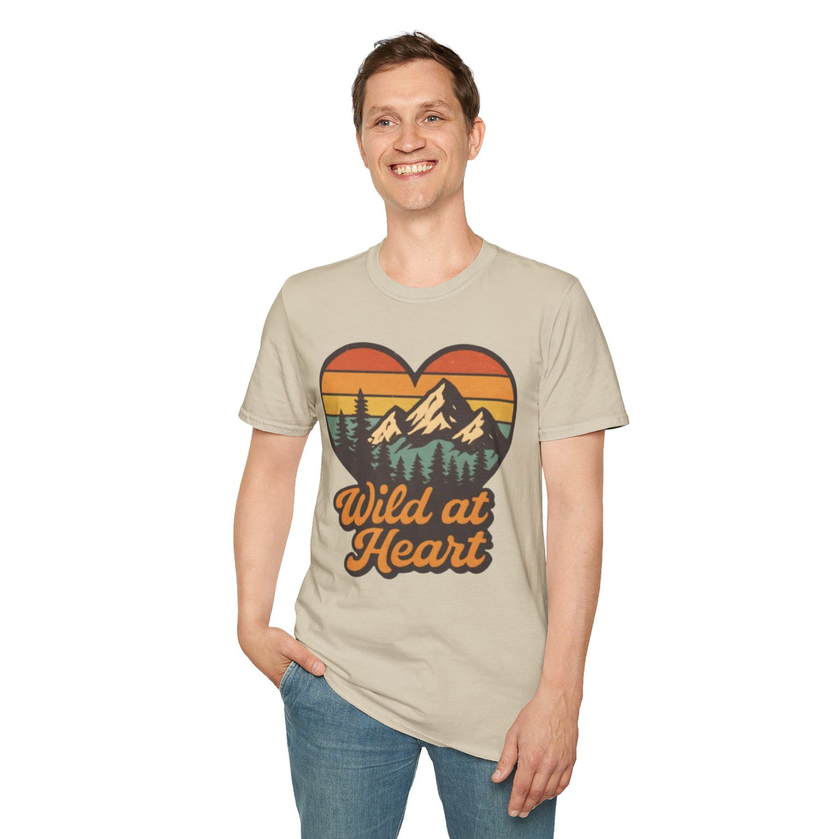 "Wild at Heart" Mountain Heart Retro Sunset Nature Tee Shirt