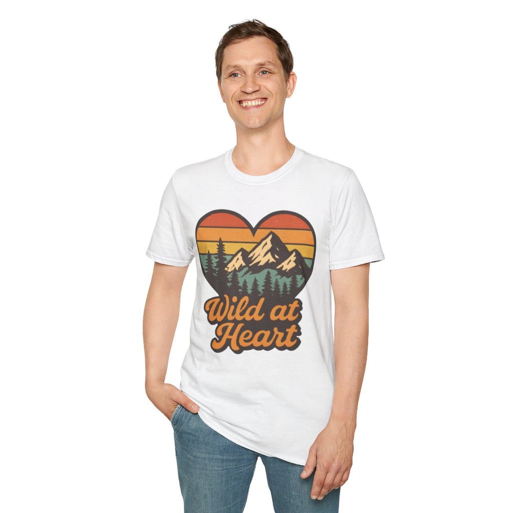 "Wild at Heart" Mountain Heart Retro Sunset Nature Tee Shirt