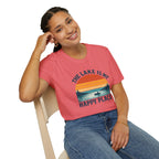 Canoe On The Lake At Sunset "The Lake Is My Happy Place" T-Shirt