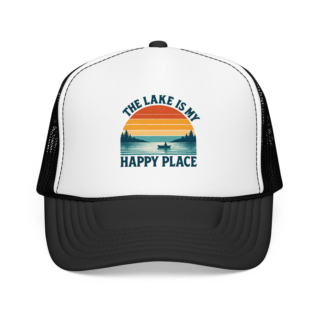 Lake Is My Happy Place Trucker Hat — Vintage Sunset Fishing Foam Cap