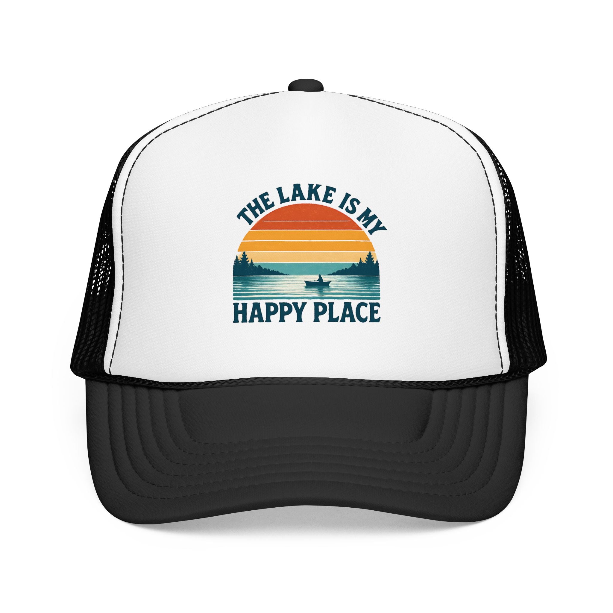 Lake Is My Happy Place Trucker Hat — Vintage Sunset Fishing Foam Cap