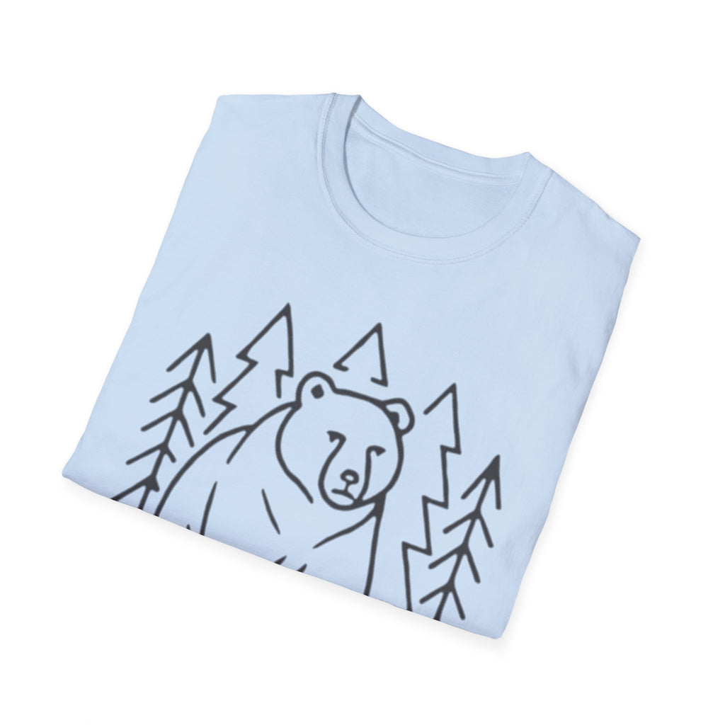 Bear & Pines T-Shirt — Minimal Line Drawing Woodland Tee