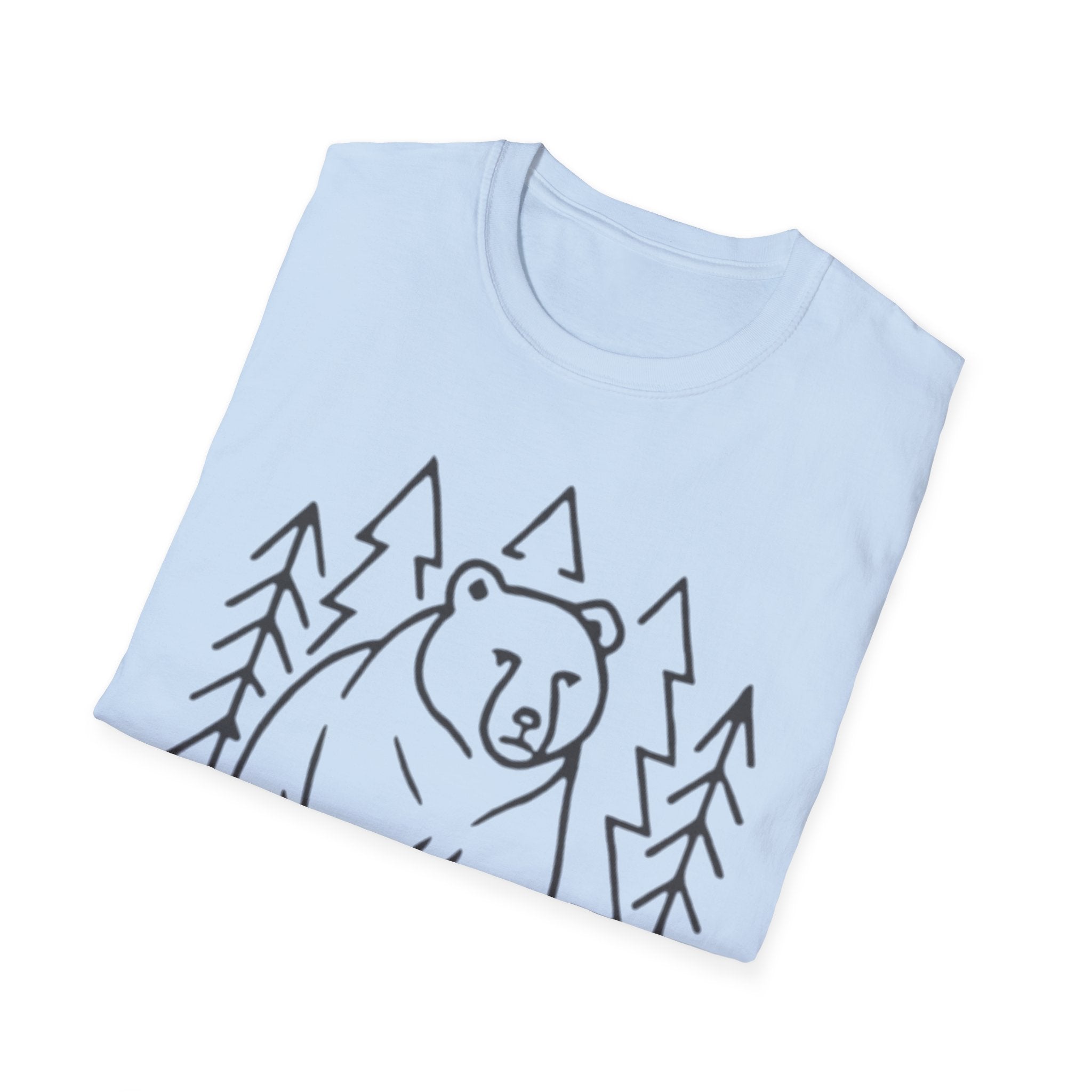 Bear & Pines T-Shirt — Minimal Line Drawing Woodland Tee