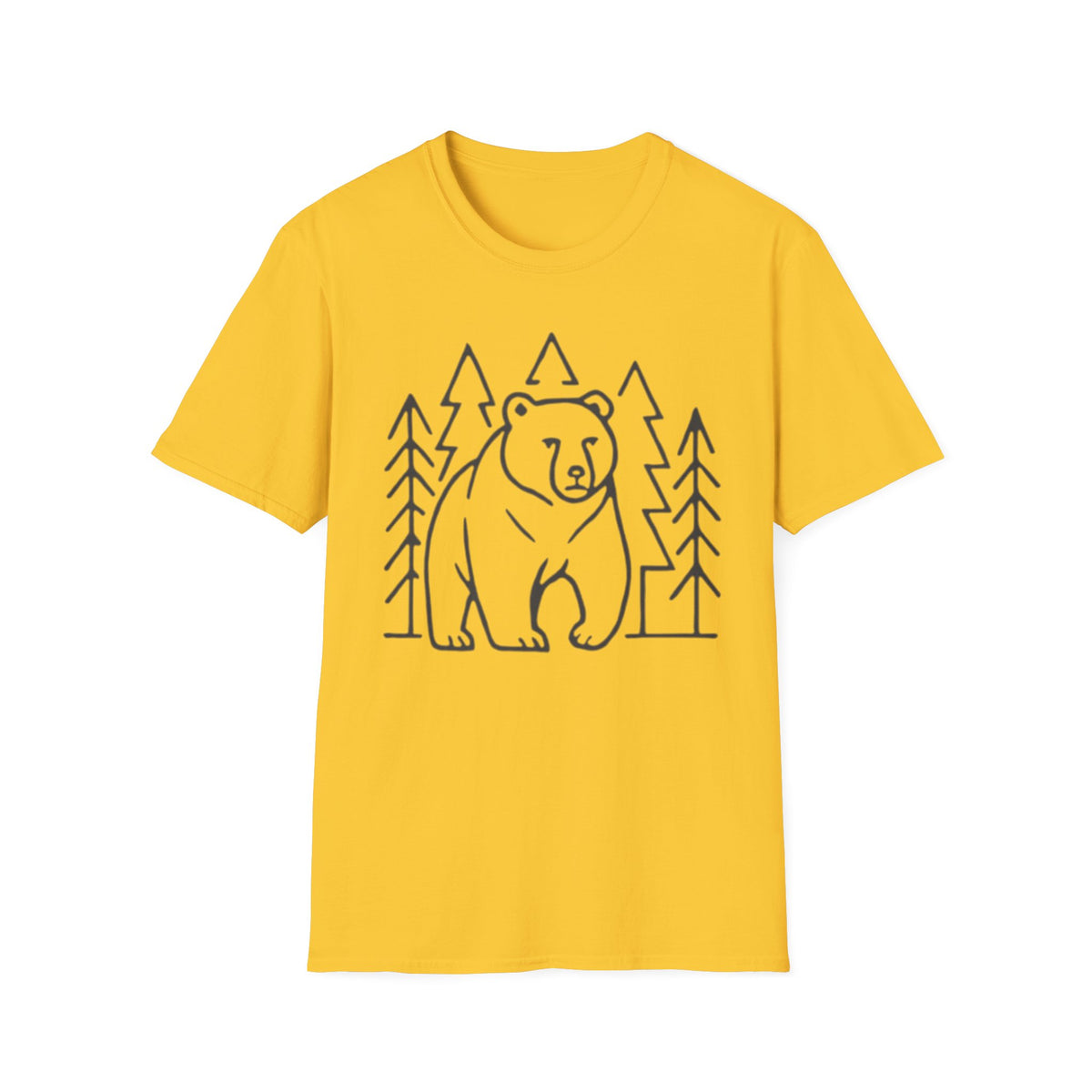 Bear & Pines Minimal Line Drawing Woodland Tee Shirt