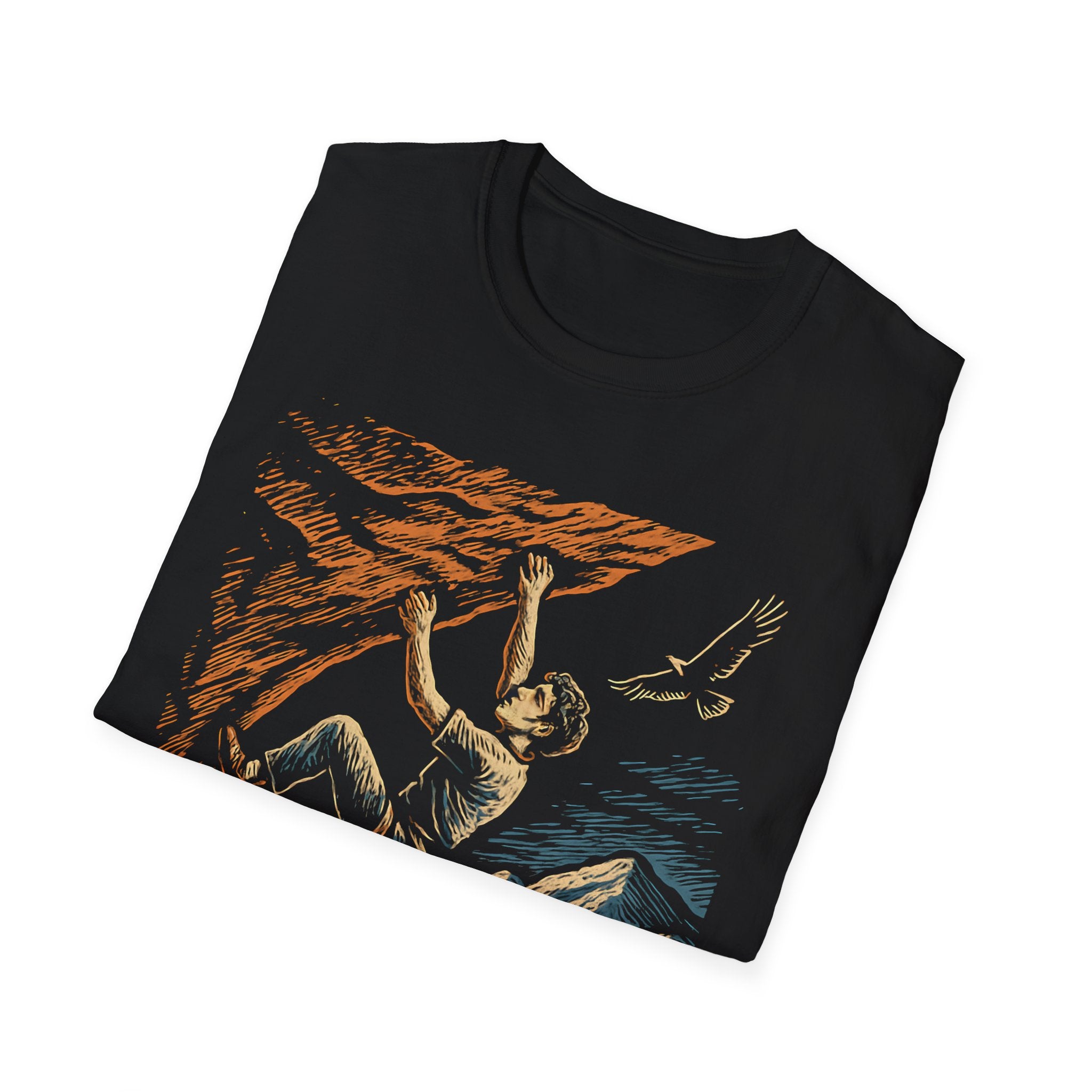 Climber on Cliff with Eagle T-Shirt