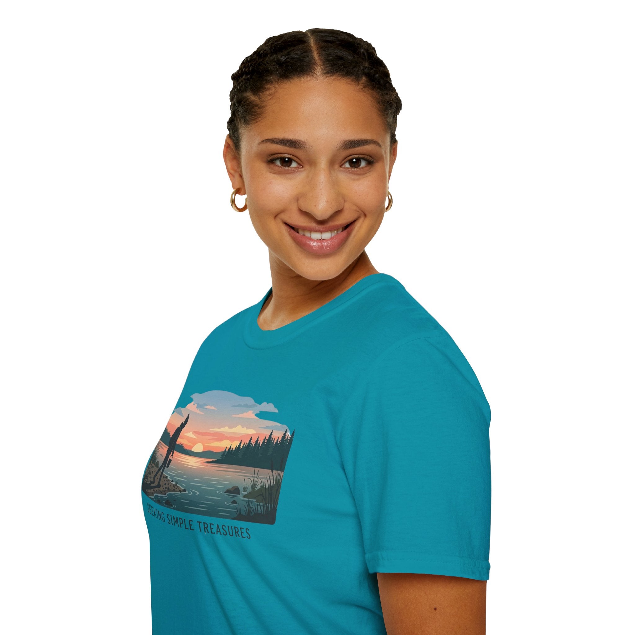 Outdoor T-Shirt — "Seeking Simple Treasures" Sunset Hiker Graphic