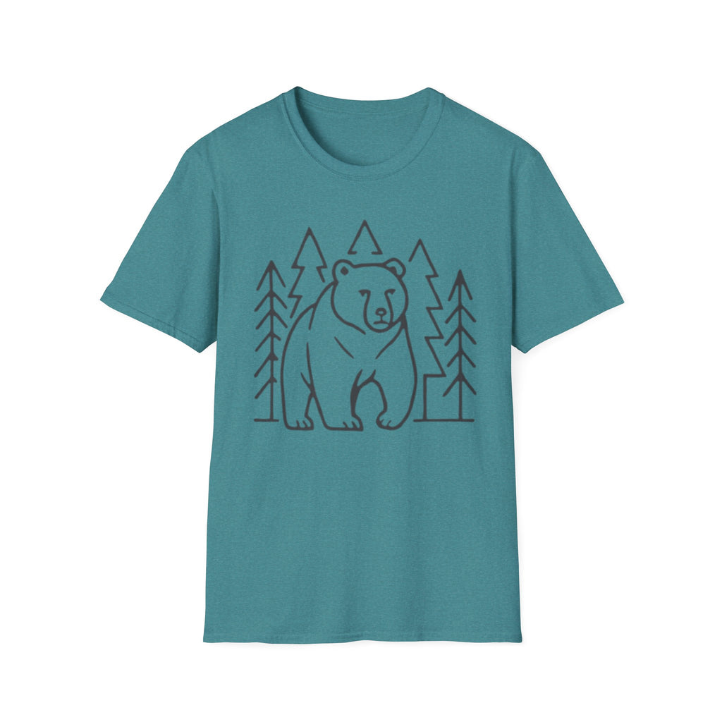 Bear & Pines T-Shirt — Minimal Line Drawing Woodland Tee