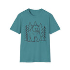 Bear & Pines T-Shirt — Minimal Line Drawing Woodland Tee