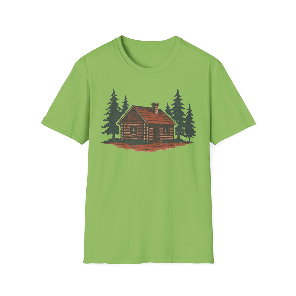 Vintage Cozy Cabin T-Shirt — Faded Pine Tree Cabin Tee