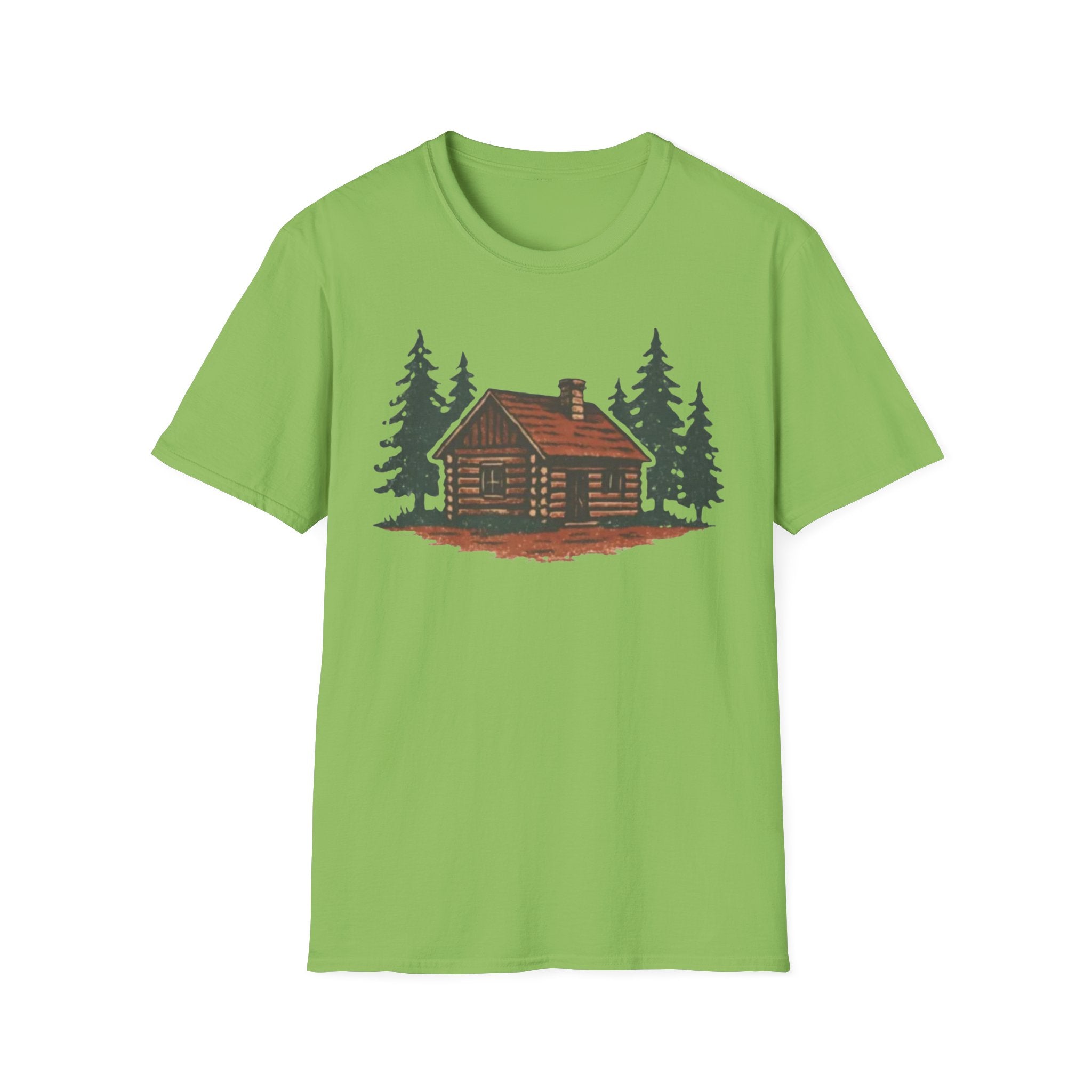 Vintage Cozy Cabin T-Shirt — Faded Pine Tree Cabin Tee