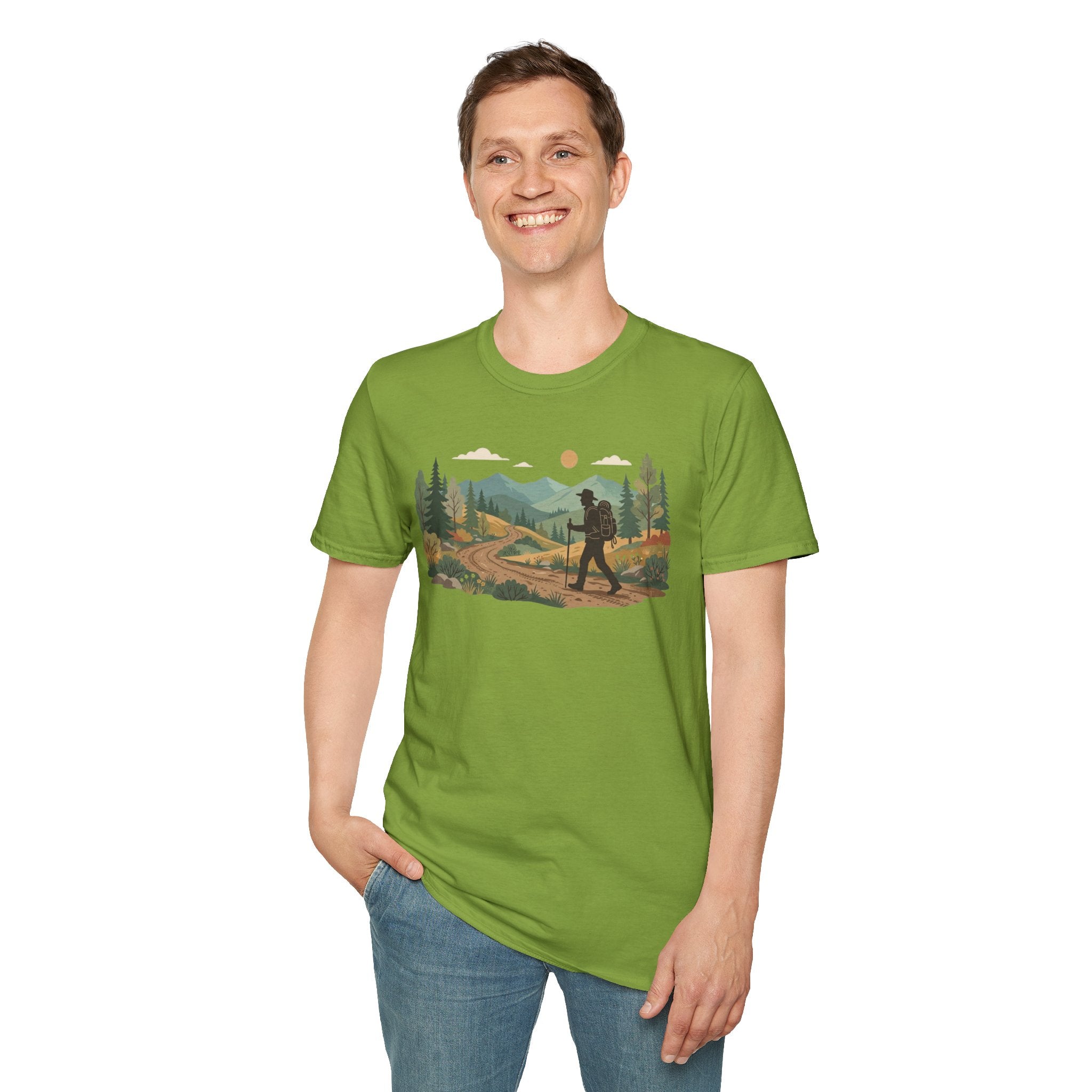 Hiker Mountain Sunset T-Shirt — Scenic Trail Adventure Tee