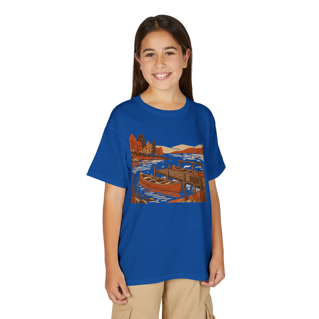 Youth T-Shirt — Autumn Lakeside Dock & Canoe Kids Tee