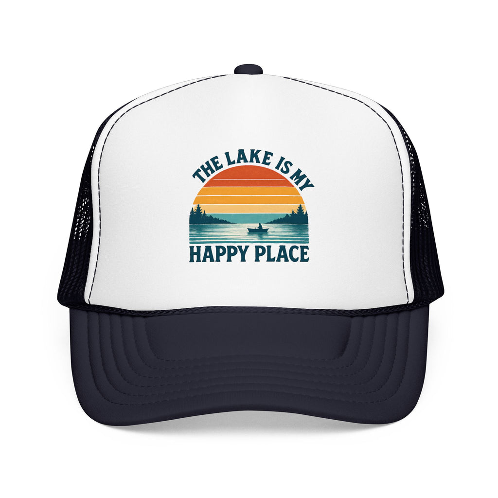 Lake Is My Happy Place Trucker Hat — Vintage Sunset Fishing Foam Cap