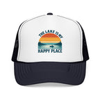 Lake Is My Happy Place Trucker Hat — Vintage Sunset Fishing Foam Cap