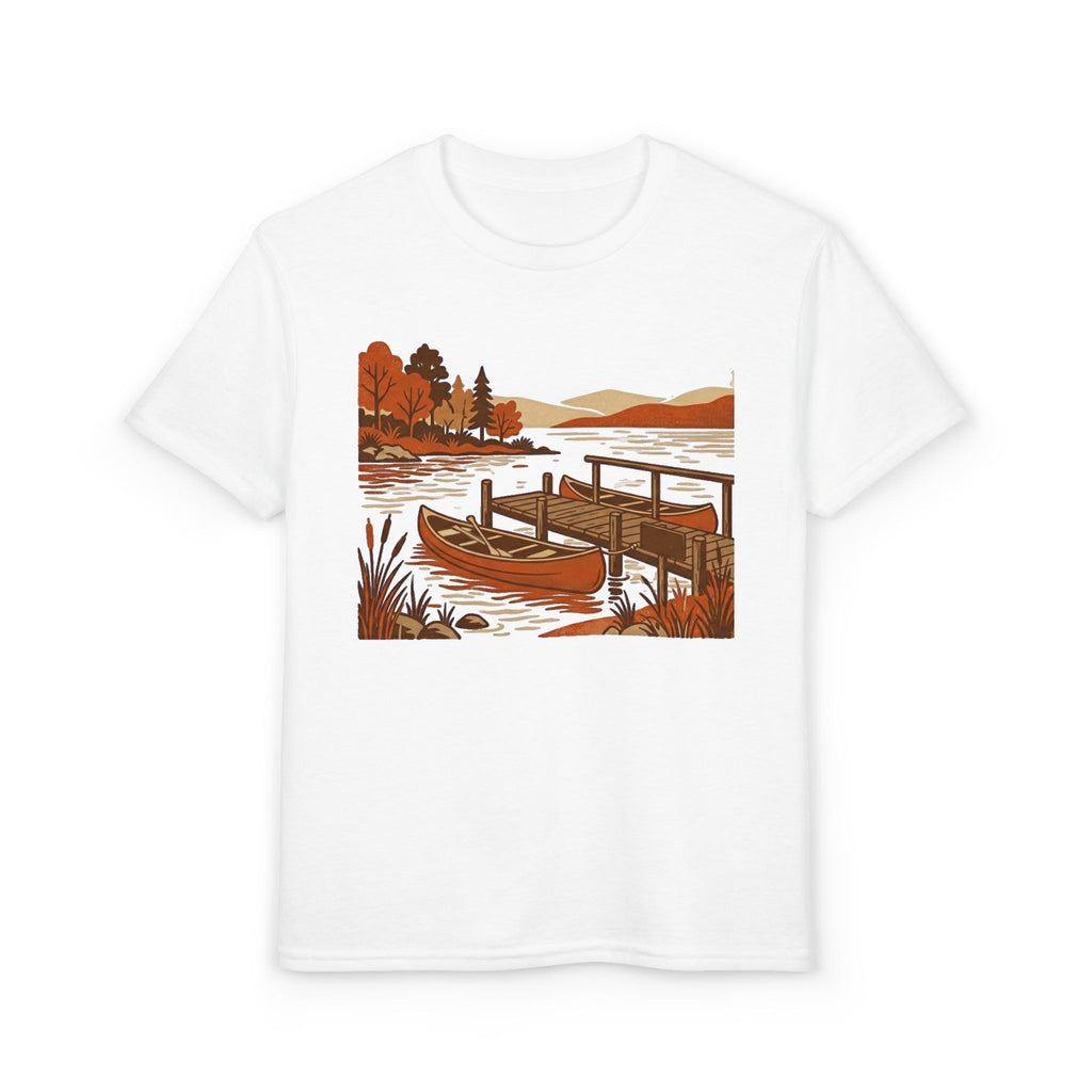 Youth T-Shirt — Autumn Lakeside Dock & Canoe Kids Tee