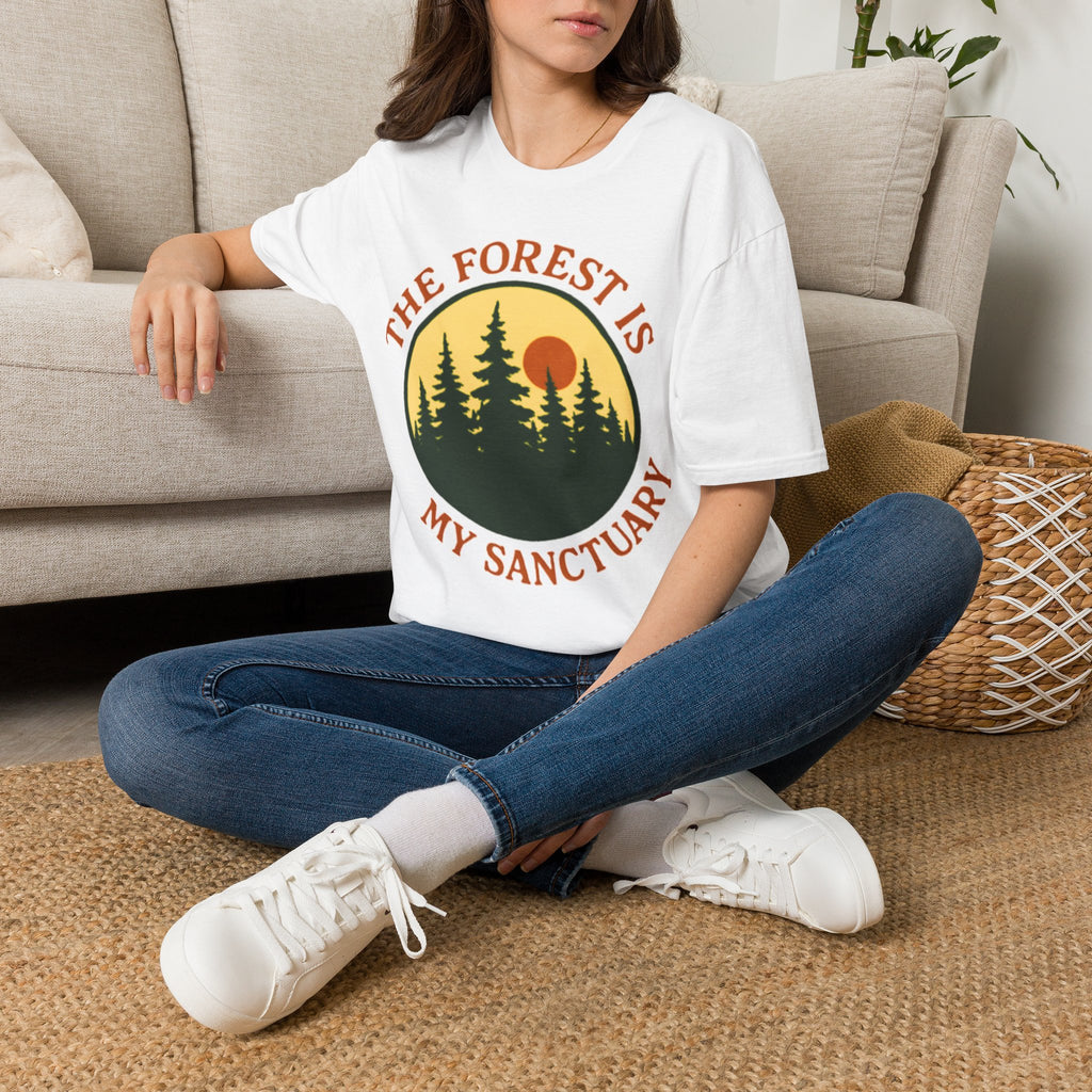 "The Forest Is My Sanctuary" Pines Sunset Graphic Tee Shirt
