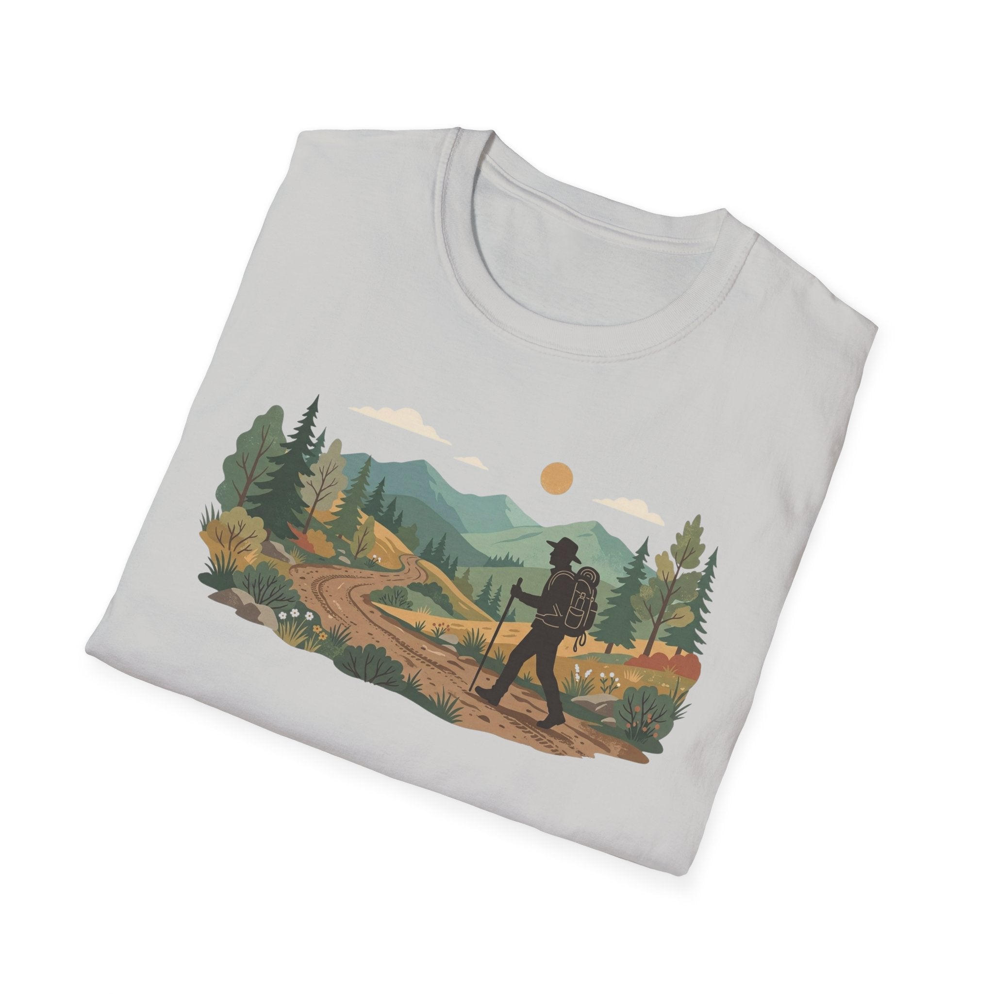 Hiker Mountain Sunset T-Shirt — Scenic Trail Adventure Tee