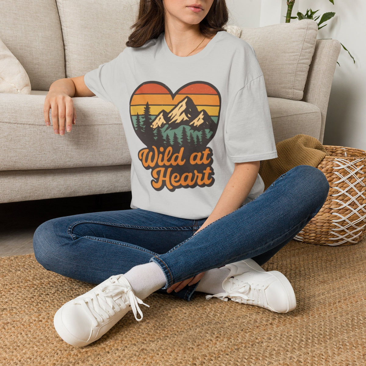 "Wild at Heart" Mountain Heart Retro Sunset Nature Tee Shirt