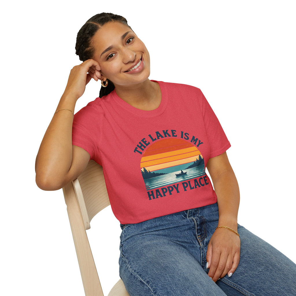 Canoe On The Lake At Sunset "The Lake Is My Happy Place" T-Shirt