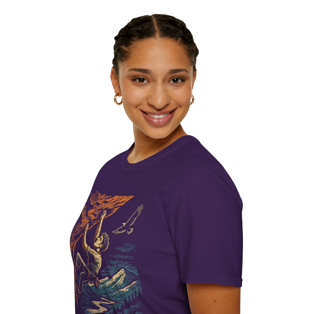 Climber on Cliff with Eagle T-Shirt