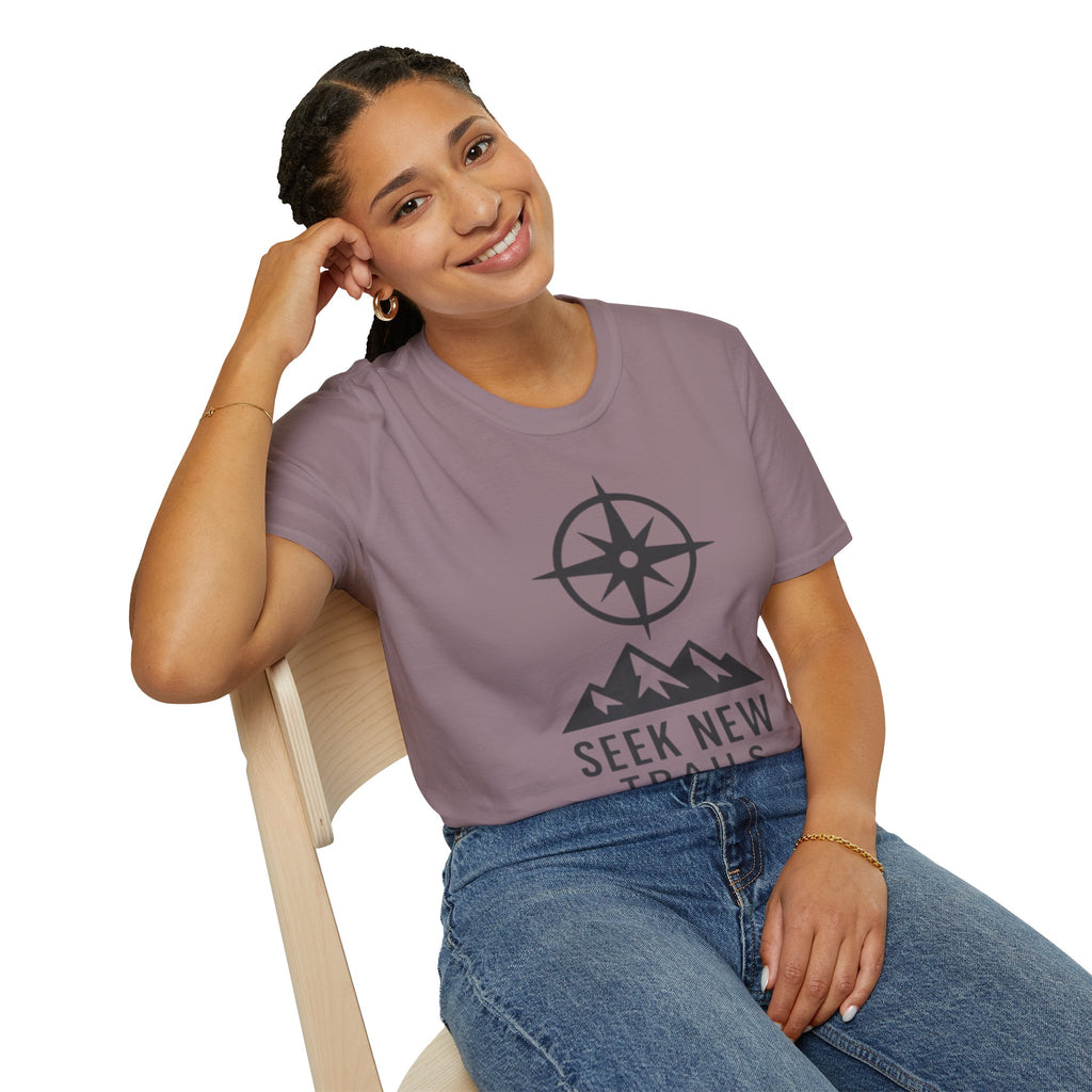"Seek New Trails" Compass Over Mountains T-Shirt