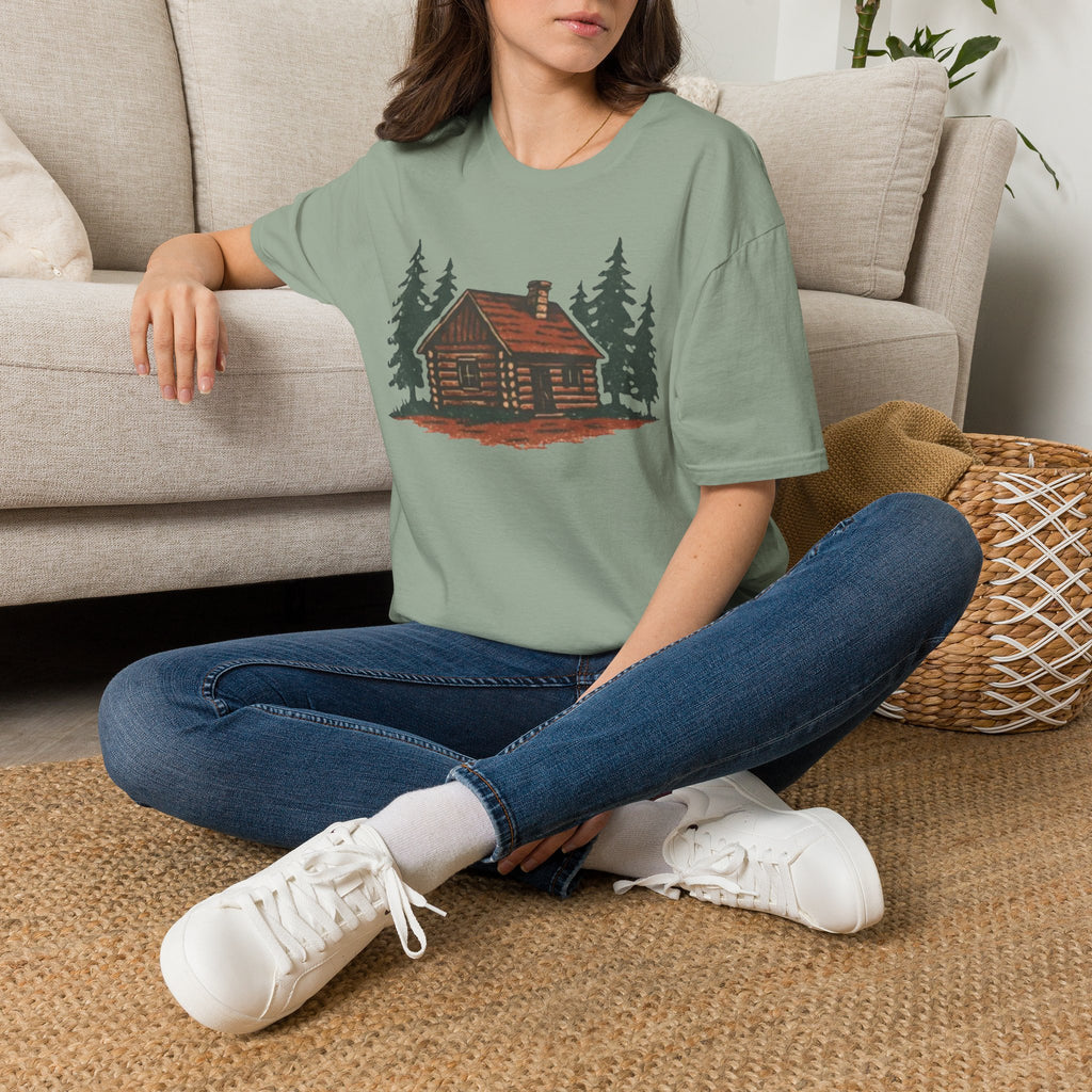 Vintage Cozy Cabin T-Shirt — Faded Pine Tree Cabin Tee