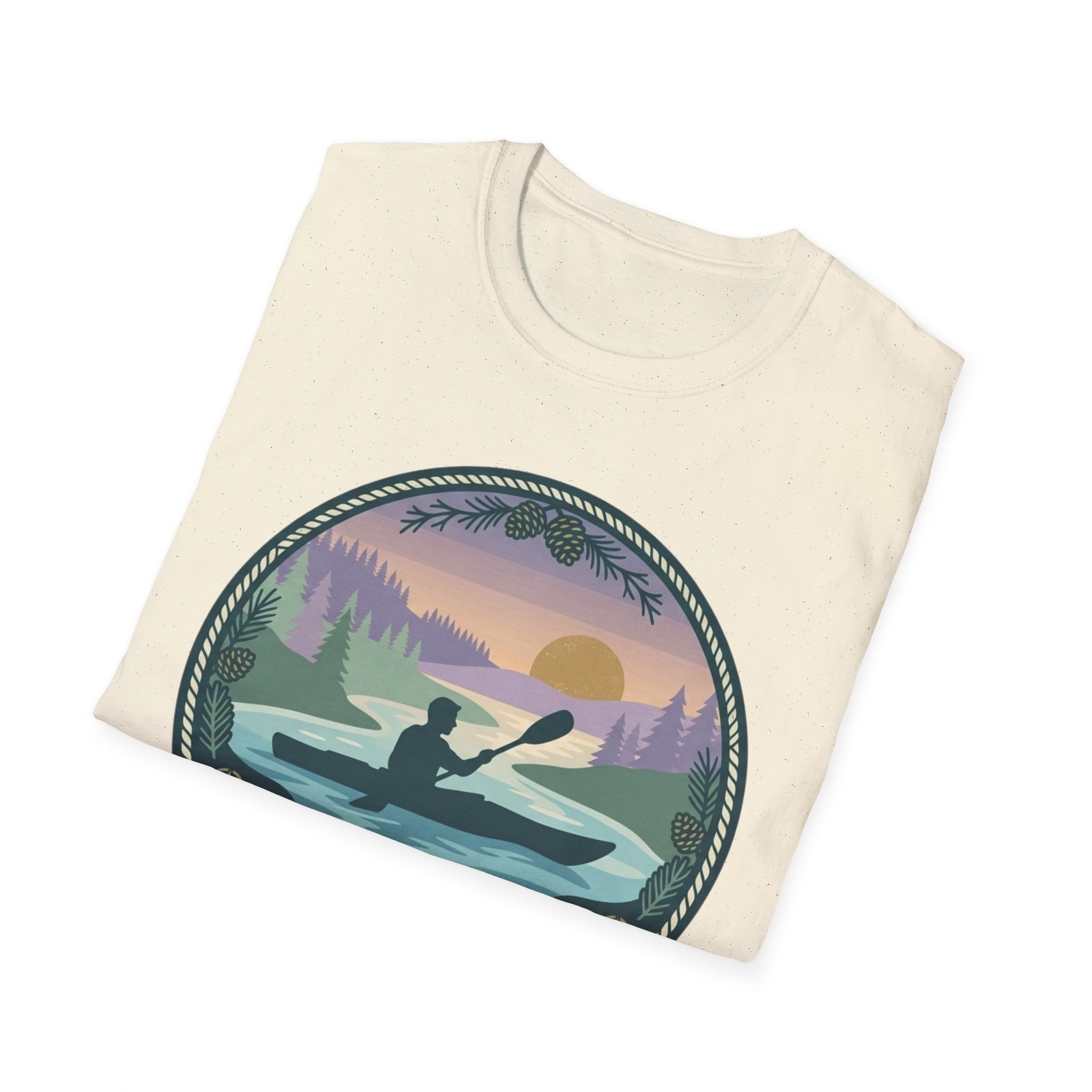 Kayak Sunset T‑Shirt — "Drift Into The Quiet Places" Outdoor Relaxation Tee