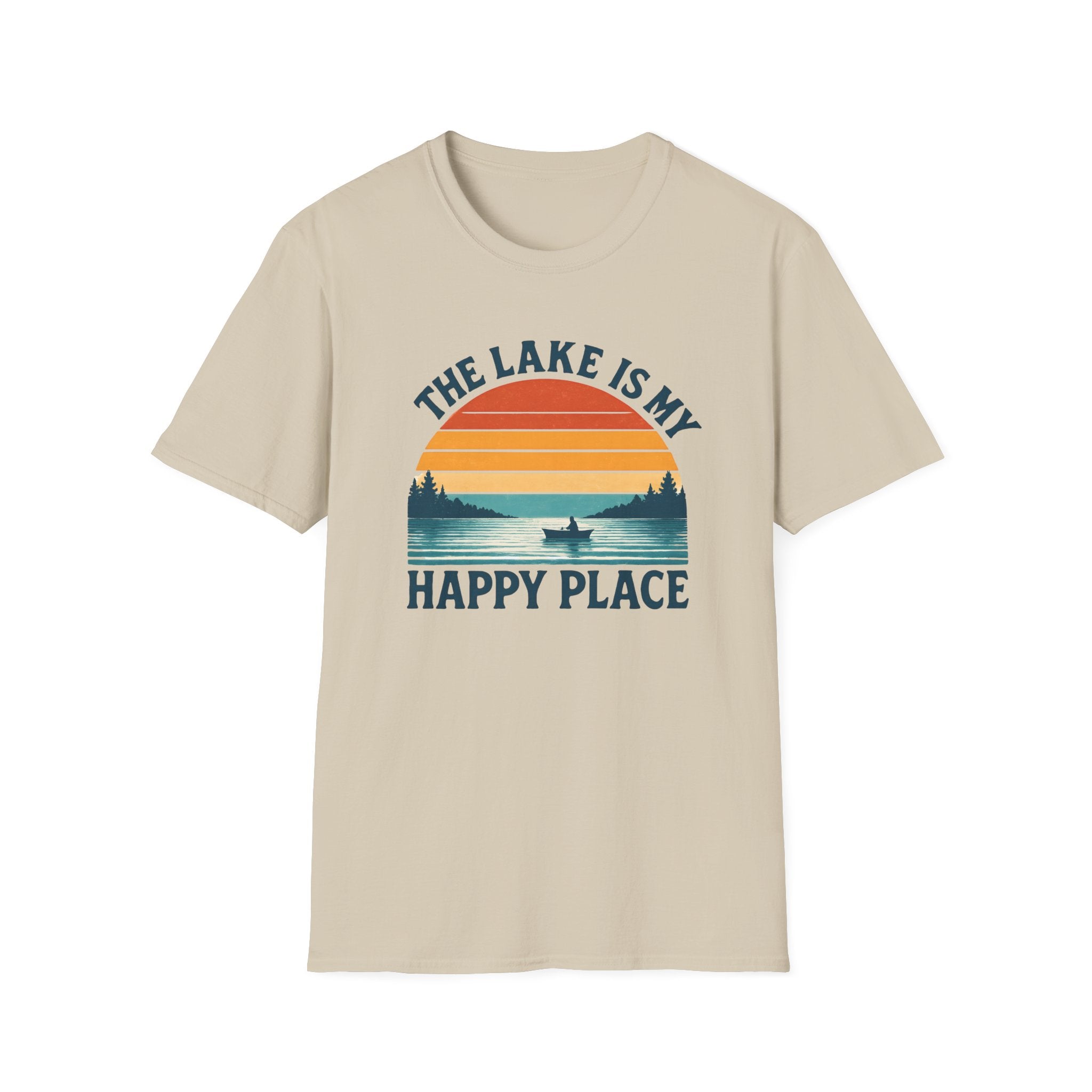 Canoe On The Lake At Sunset "The Lake Is My Happy Place" T-Shirt