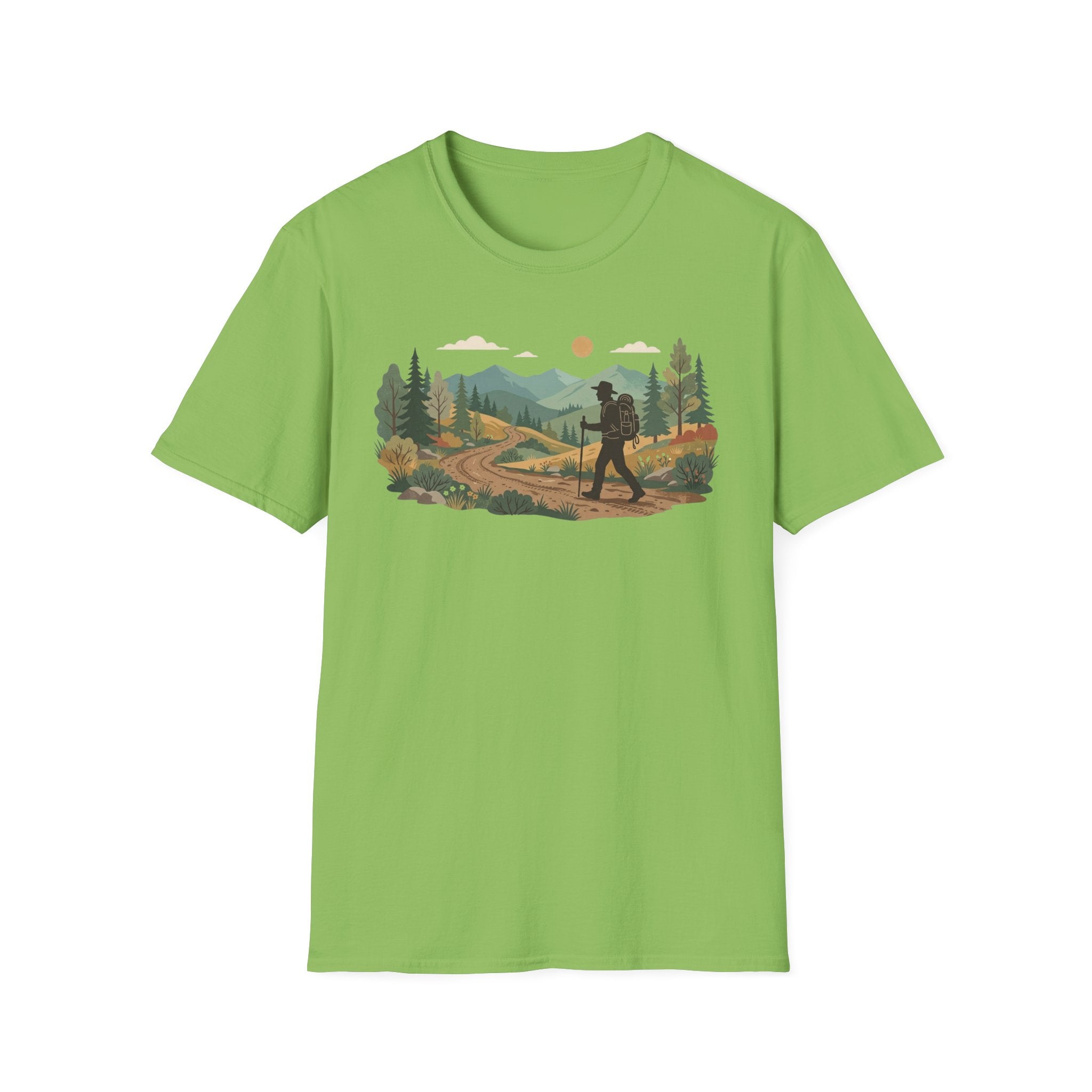 Hiker Mountain Sunset T-Shirt — Scenic Trail Adventure Tee