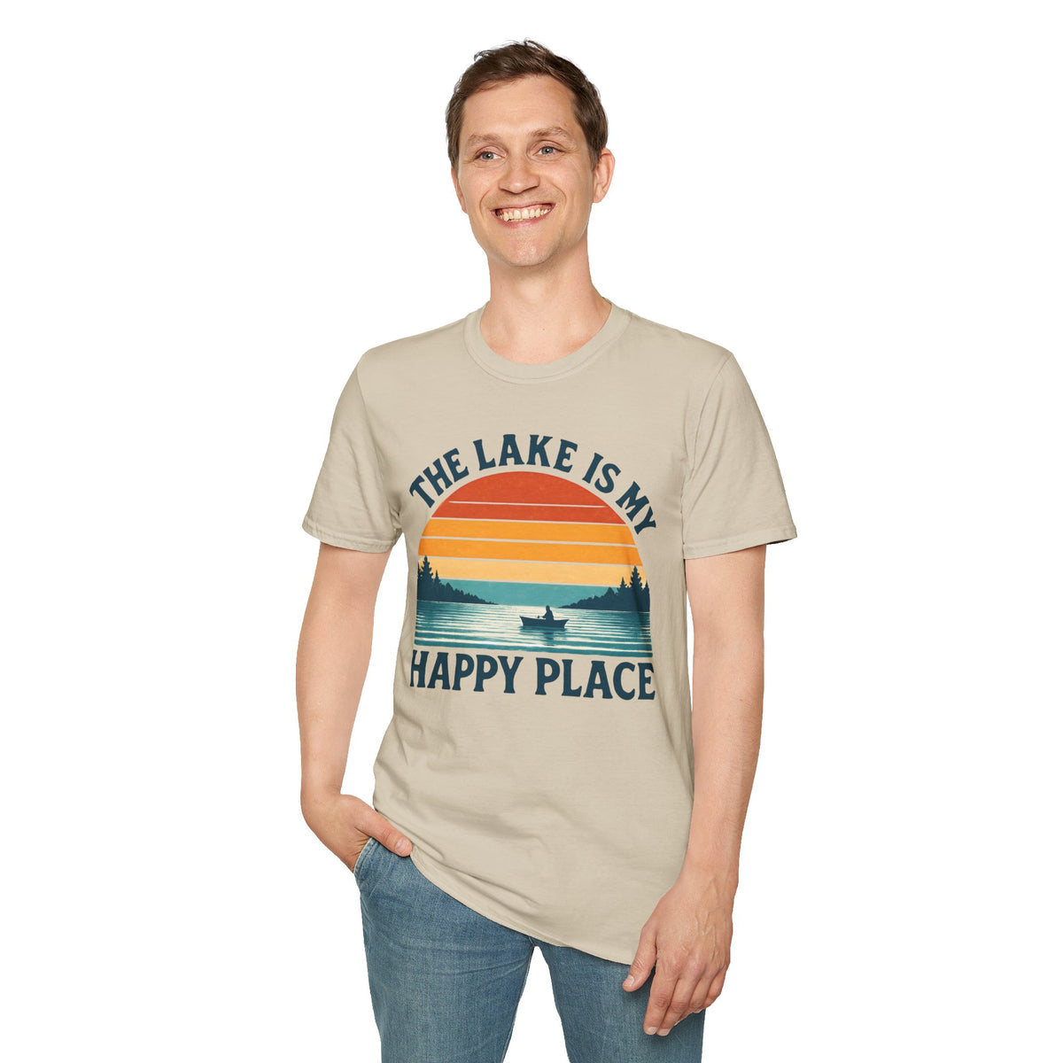 "The Lake Is My Happy Place" Canoe On The Lake At Sunset T-Shirt