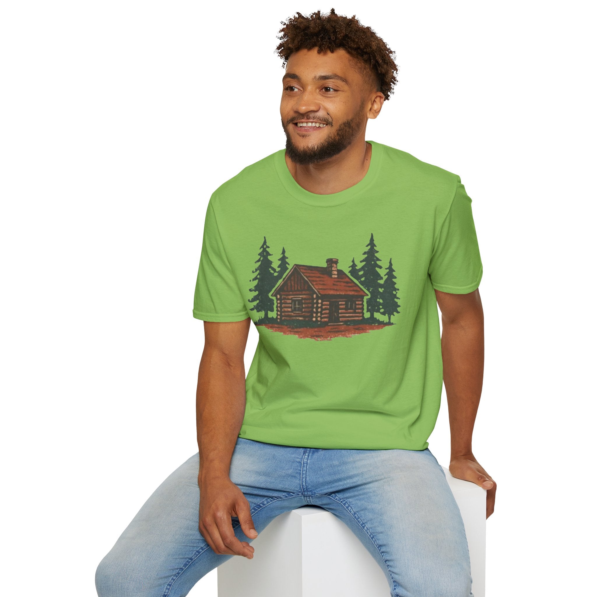 Vintage Cozy Cabin T-Shirt — Faded Pine Tree Cabin Tee