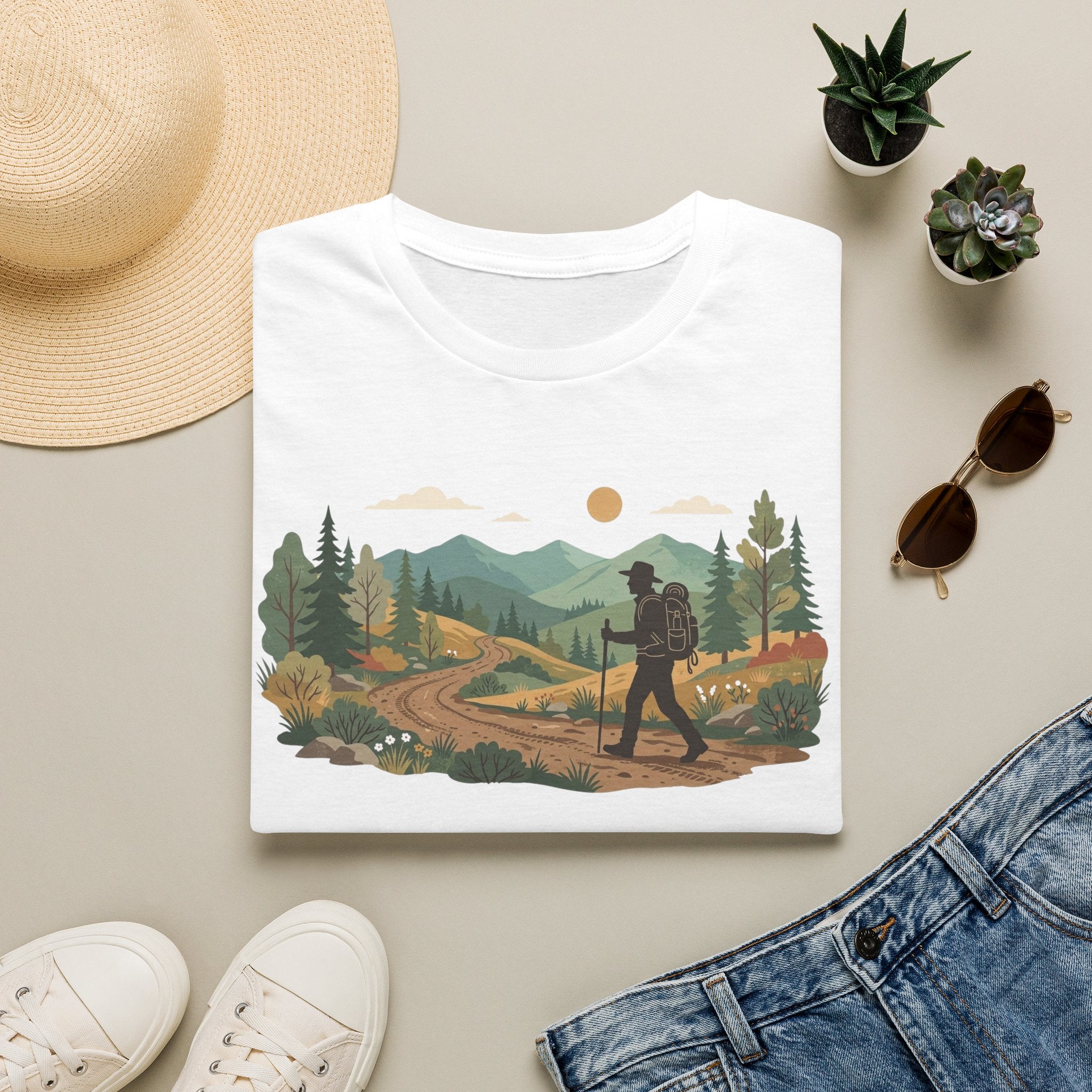 Hiker Mountain Sunset T-Shirt — Scenic Trail Adventure Tee