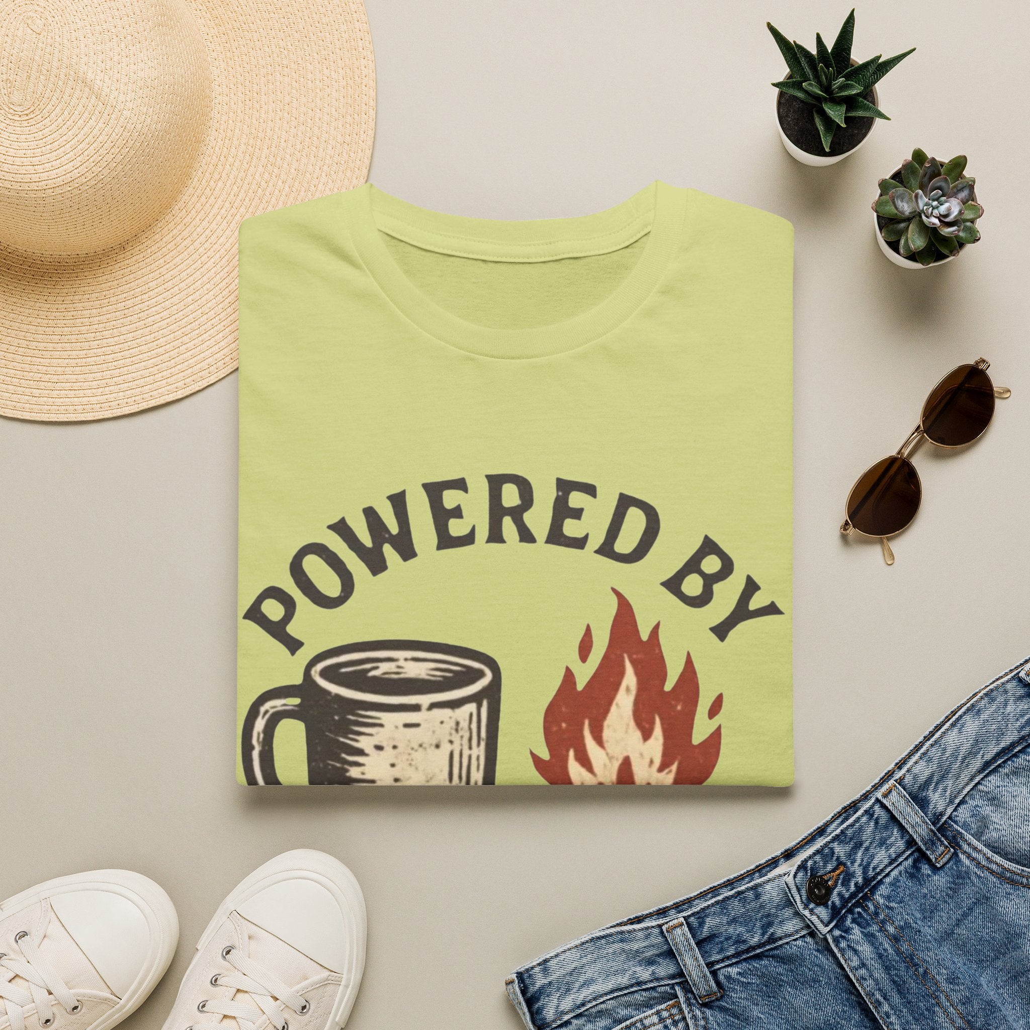 Powered By Coffee And Campfires Vintage Camping T-Shirt