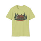 Vintage Cozy Cabin T-Shirt — Faded Pine Tree Cabin Tee