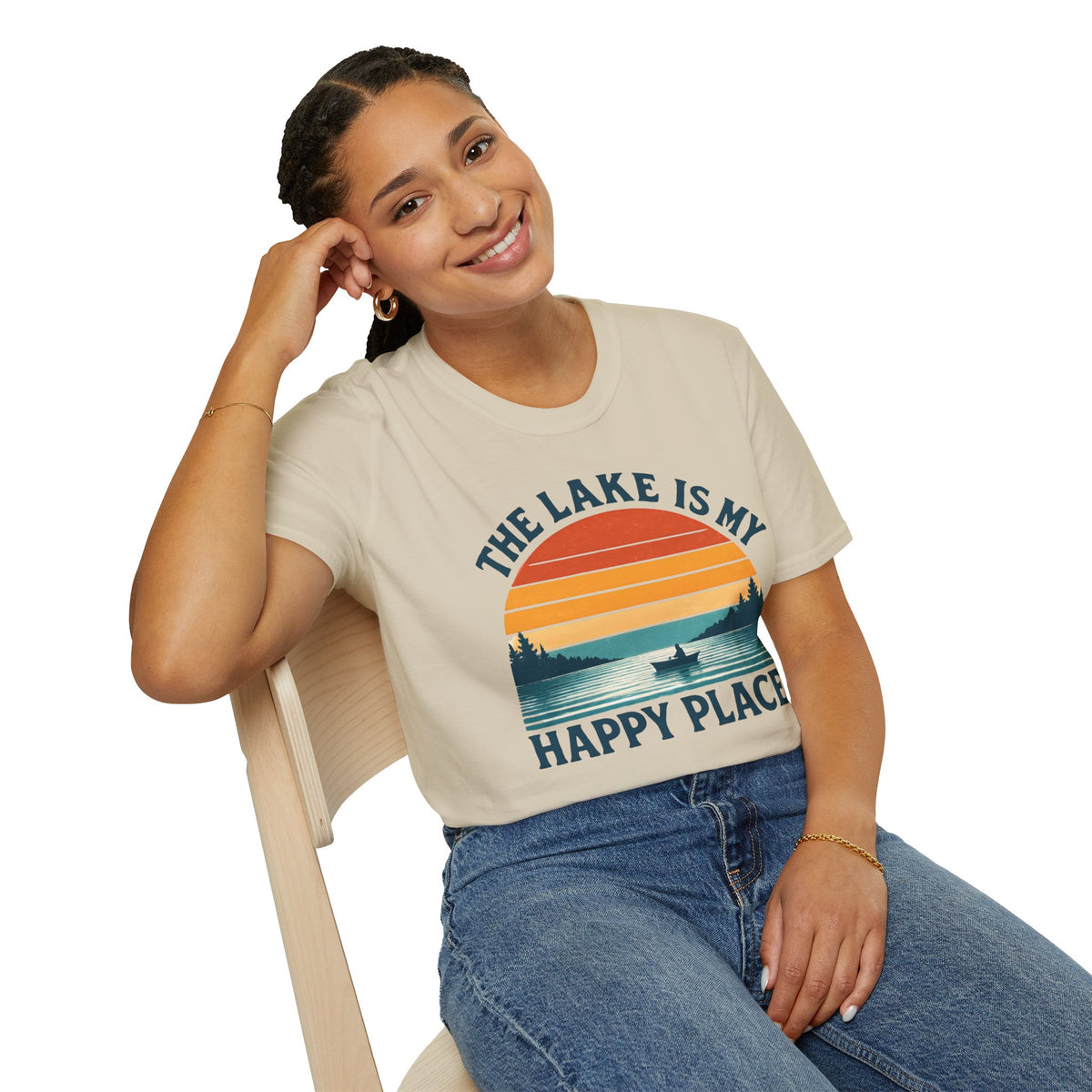"The Lake Is My Happy Place" Canoe On The Lake At Sunset T-Shirt