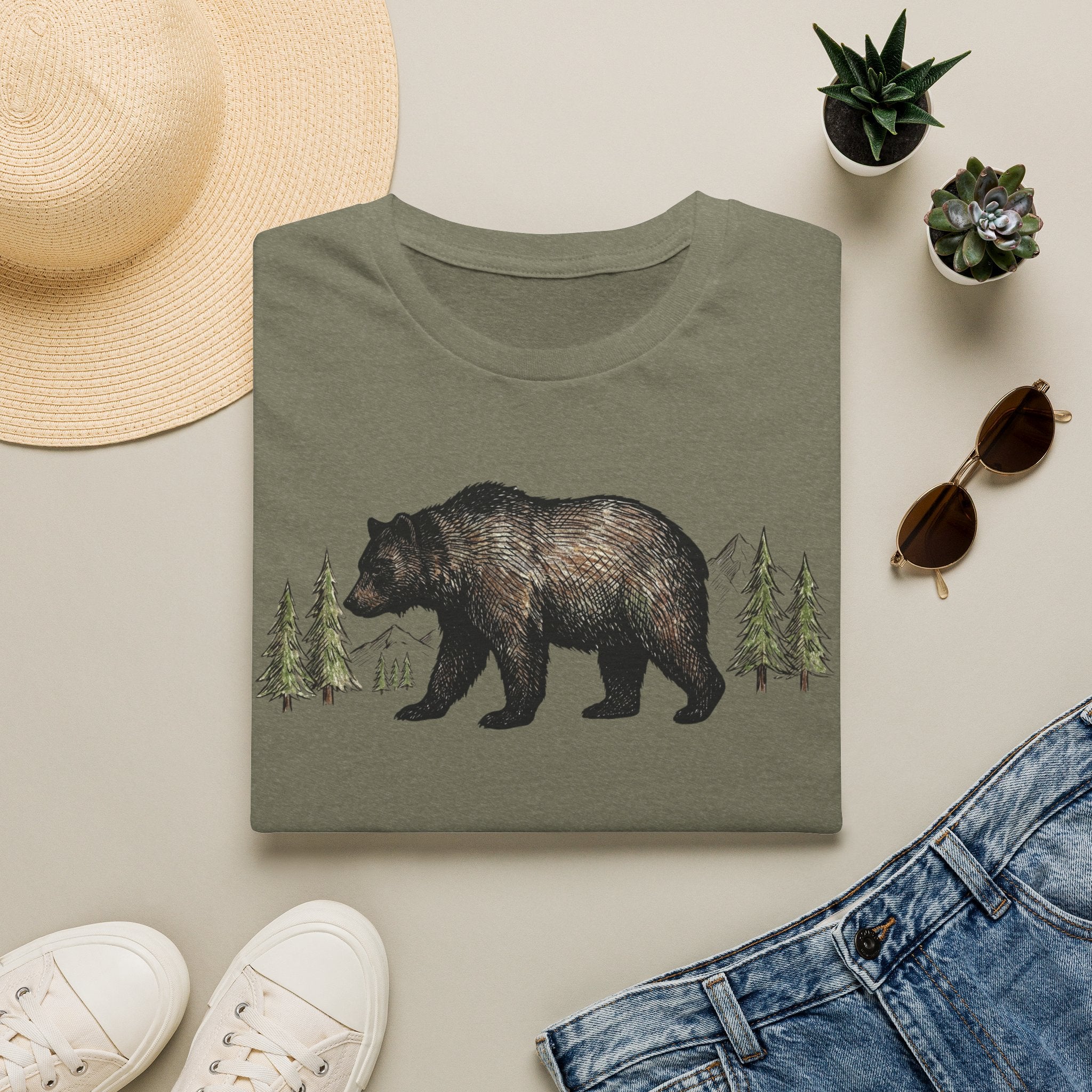 Bear & Forest T‑Shirt - Rustic Woodland Graphic Tee
