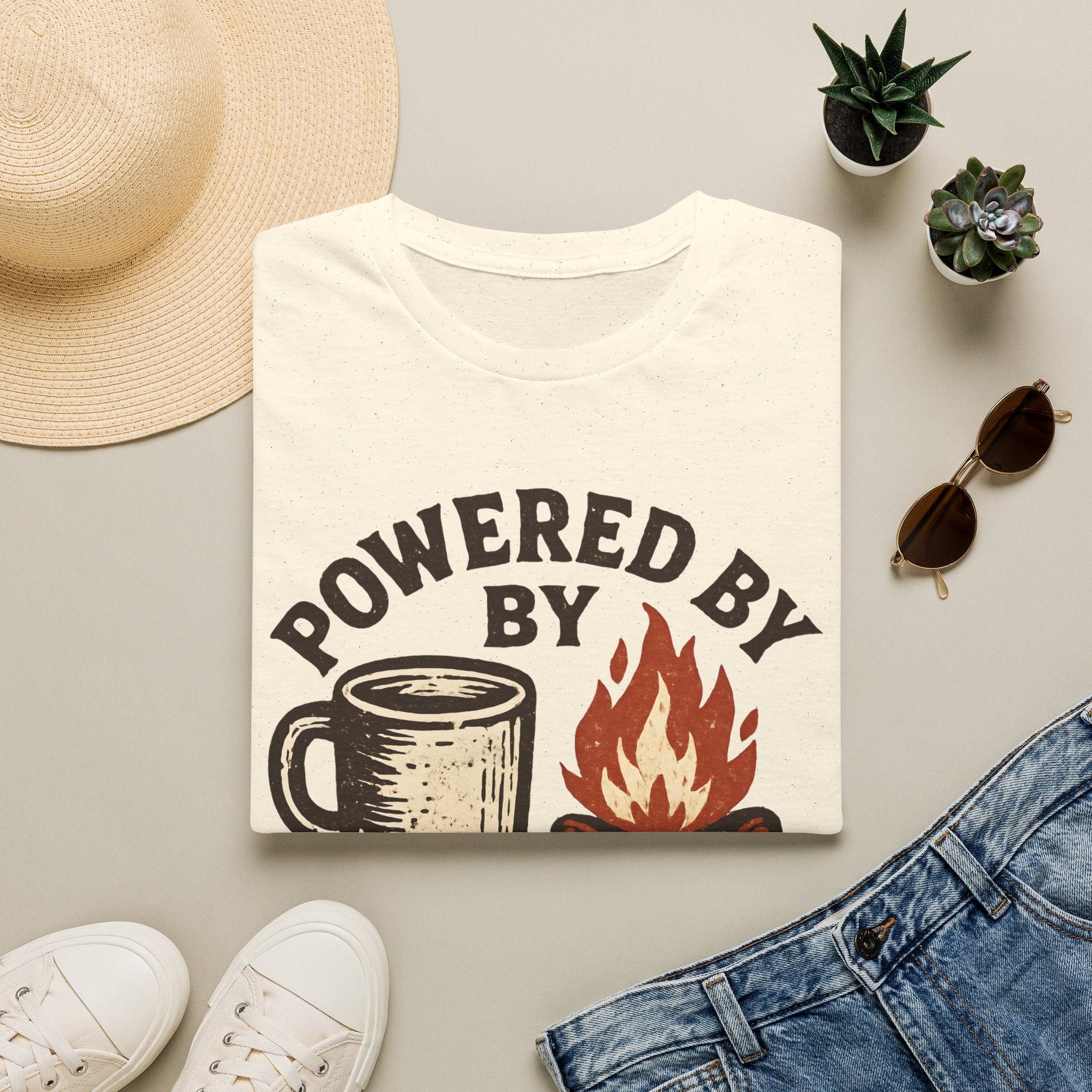 Powered By Coffee And Campfires Vintage Camping T-Shirt