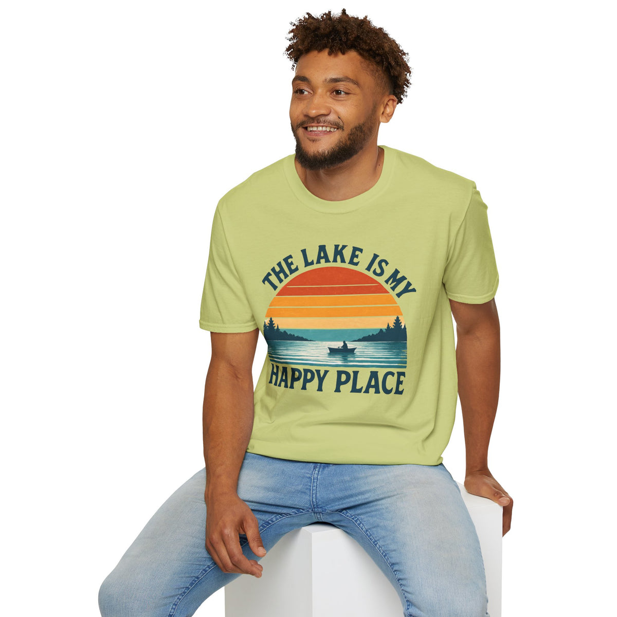 "The Lake Is My Happy Place" Canoe On The Lake At Sunset T-Shirt
