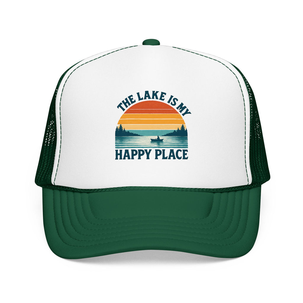 Lake Is My Happy Place Trucker Hat — Vintage Sunset Fishing Foam Cap