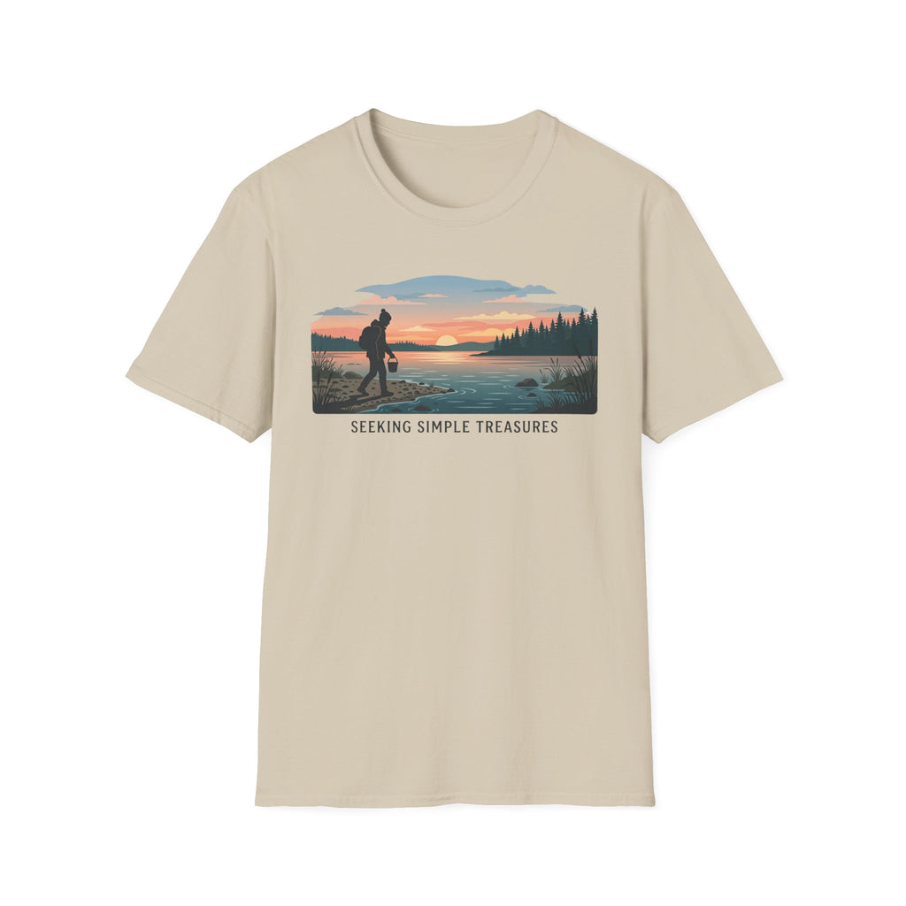 Outdoor T-Shirt — "Seeking Simple Treasures" Sunset Hiker Graphic