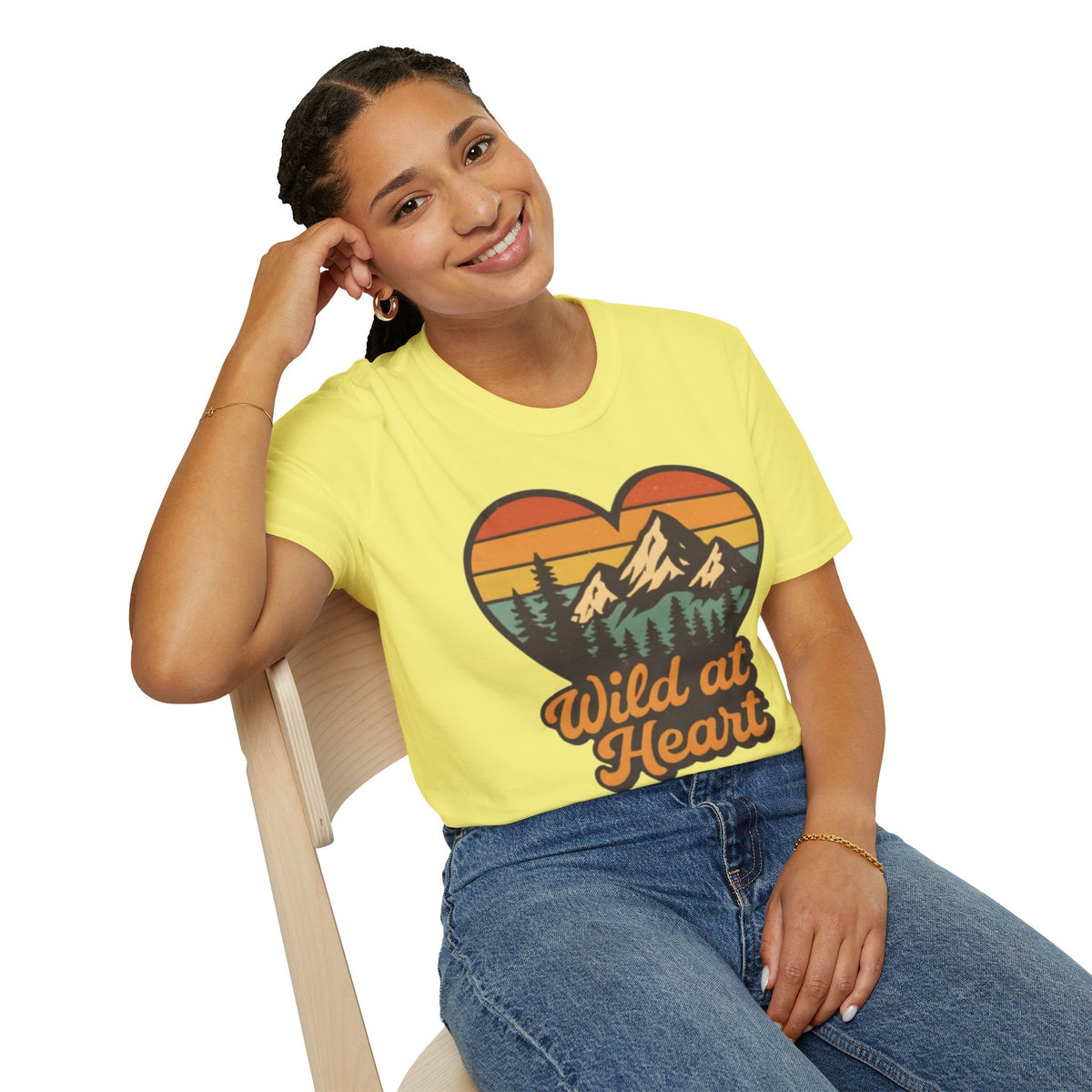 "Wild at Heart" Mountain Heart Retro Sunset Nature Tee Shirt