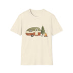 Vintage Camper & Campfire T-Shirt — Retro Trailer Camping Graphic Tee