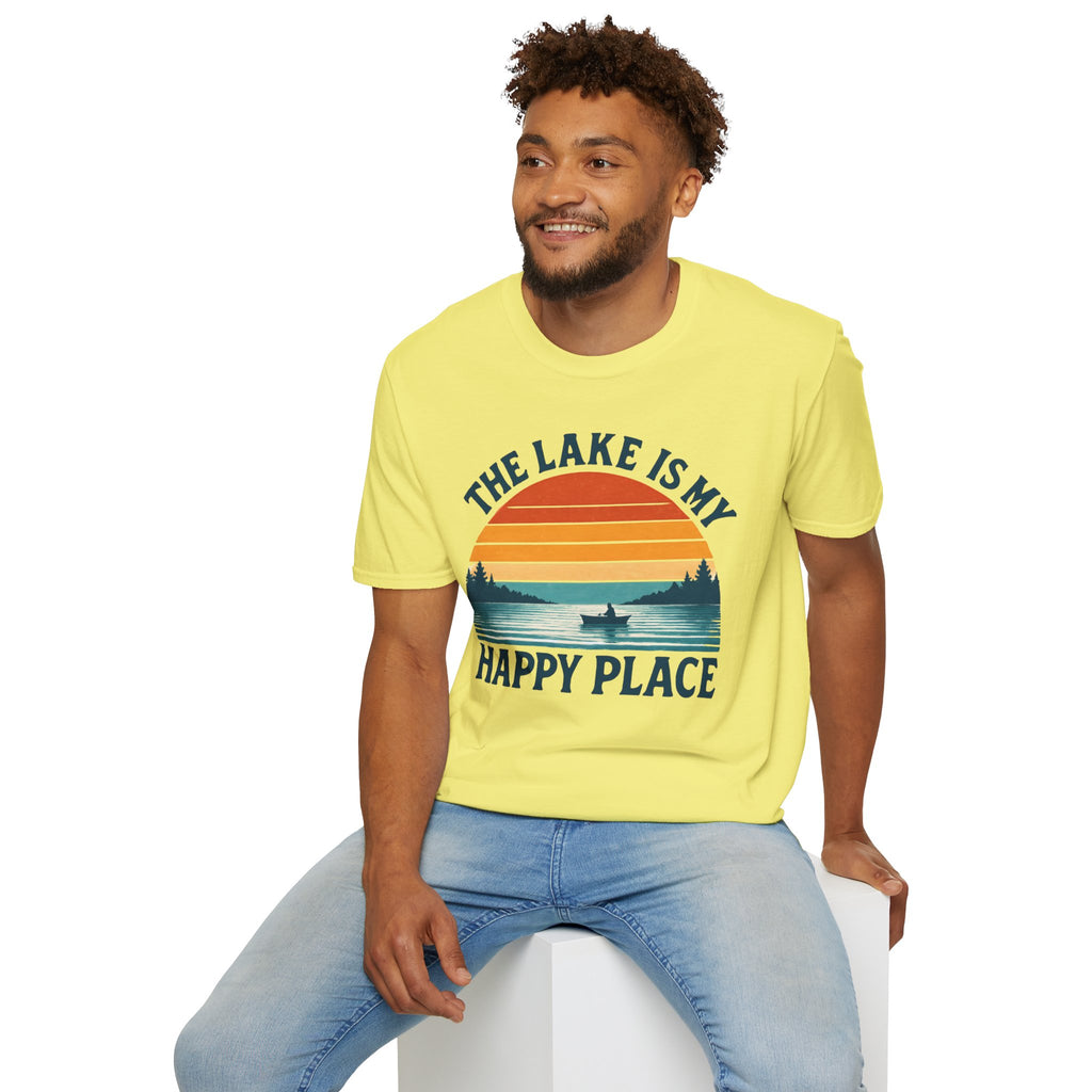 "The Lake Is My Happy Place" Canoe On The Lake At Sunset T-Shirt