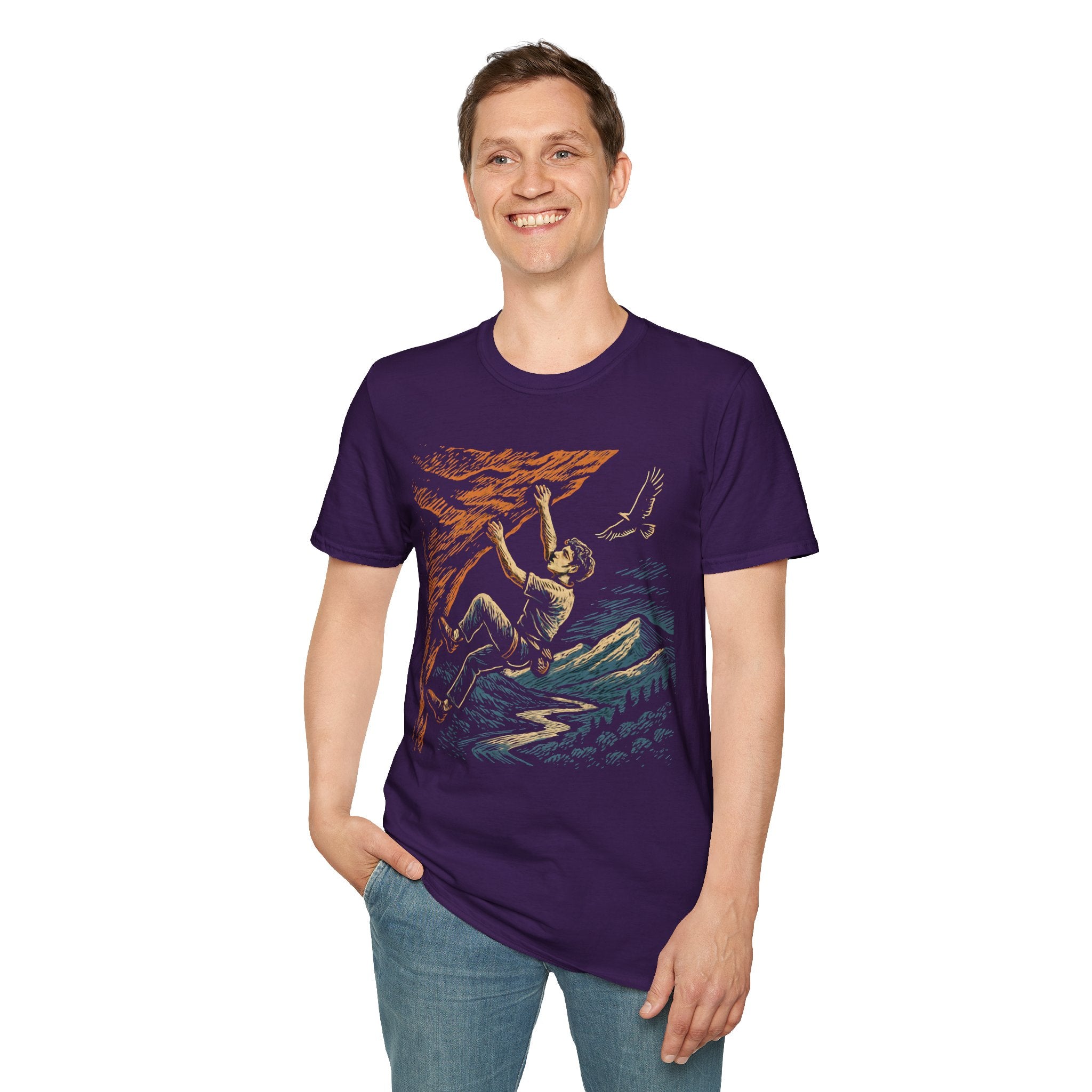 Climber on Cliff with Eagle T-Shirt