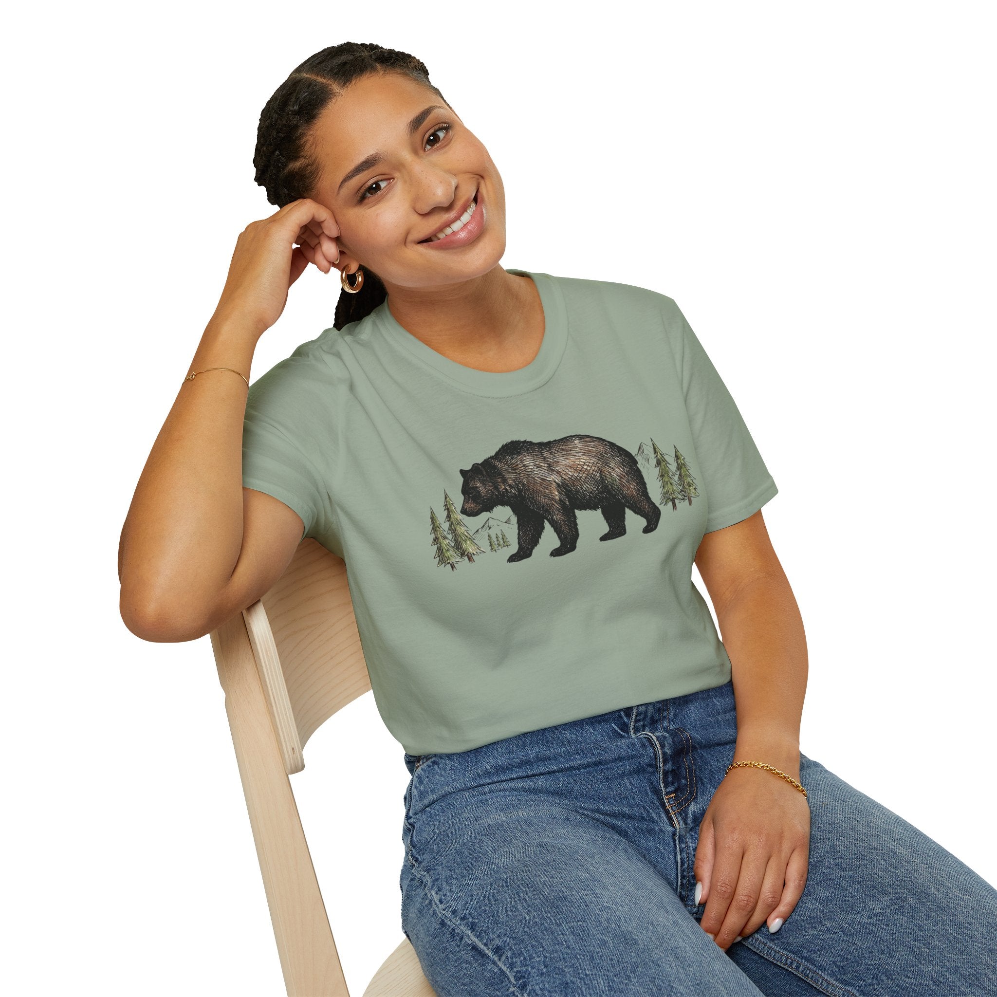 Bear & Forest T‑Shirt - Rustic Woodland Graphic Tee